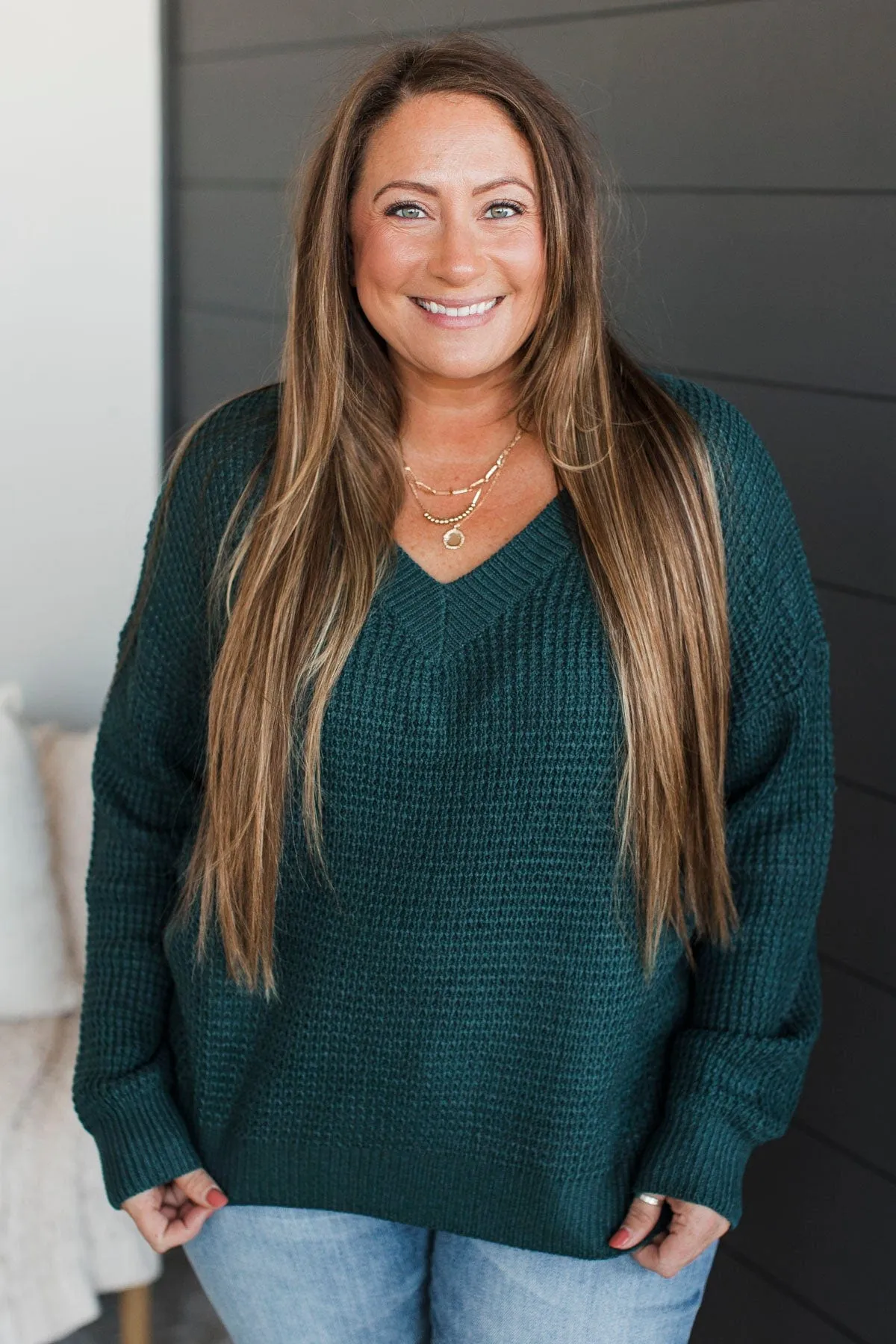 Inspiring Love V-Neck Sweater- Dark Teal