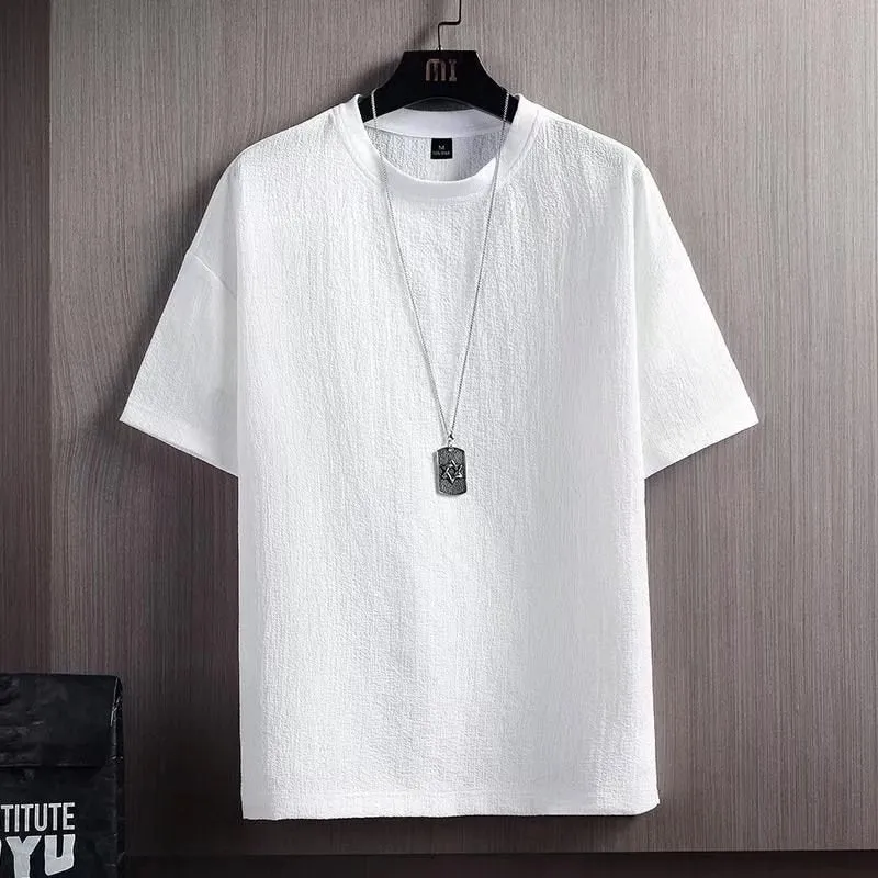 INSTOCK-Linen short-sleeved T-shirt men's summer new half-sleeved