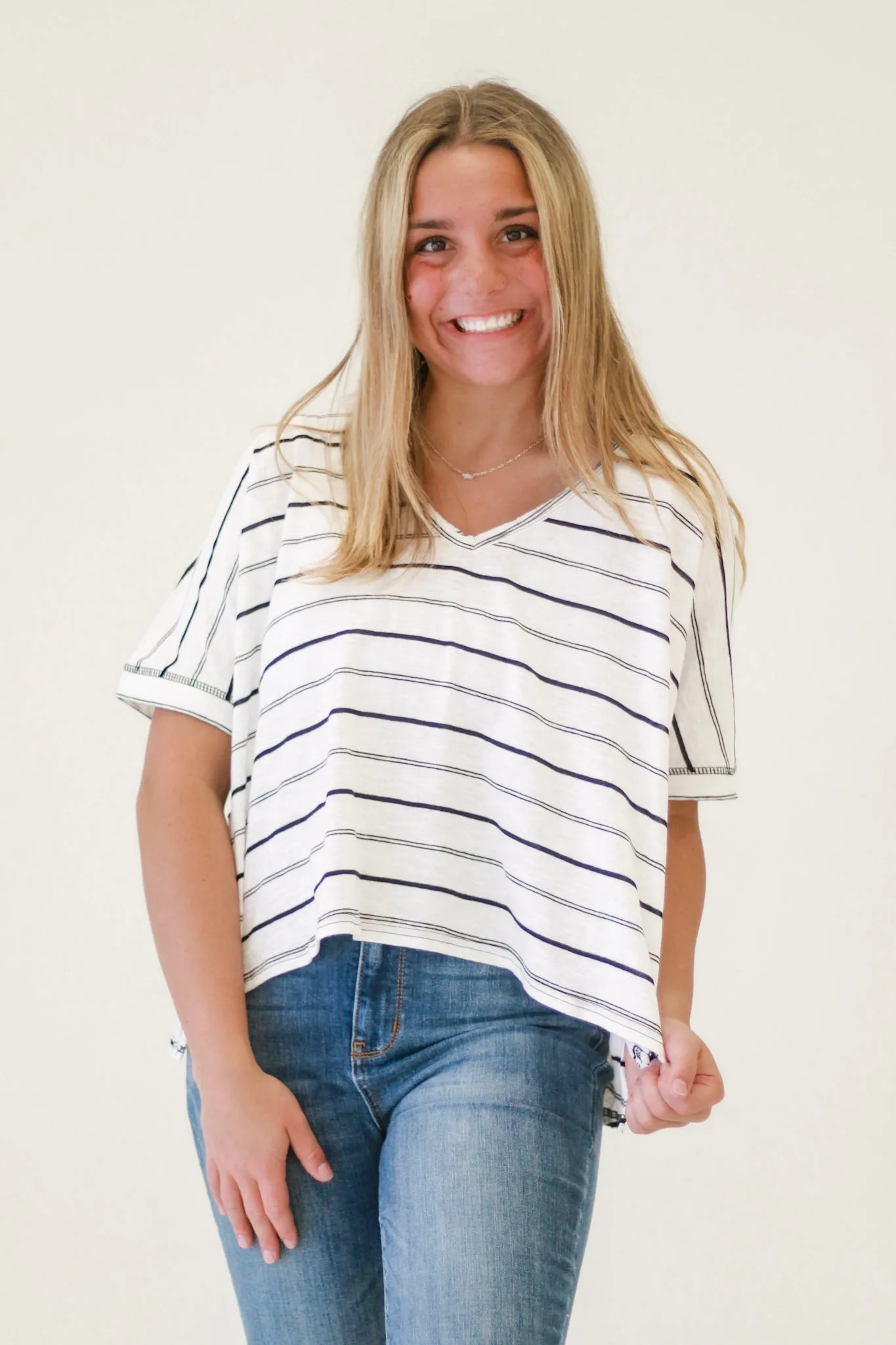 Isabella Shoulder V Neck Knit in White