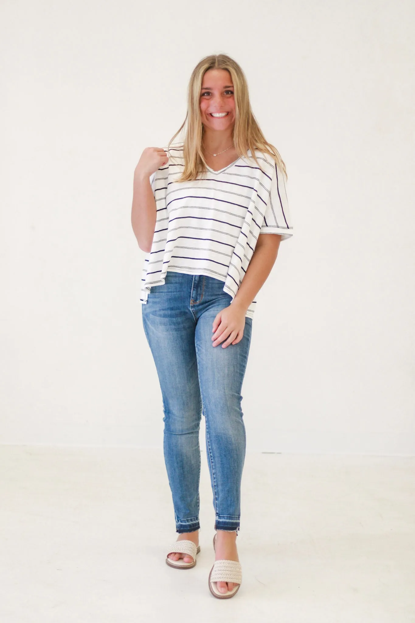 Isabella Shoulder V Neck Knit in White