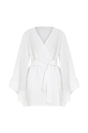 Ivy Short Linen Robe with Ruffles