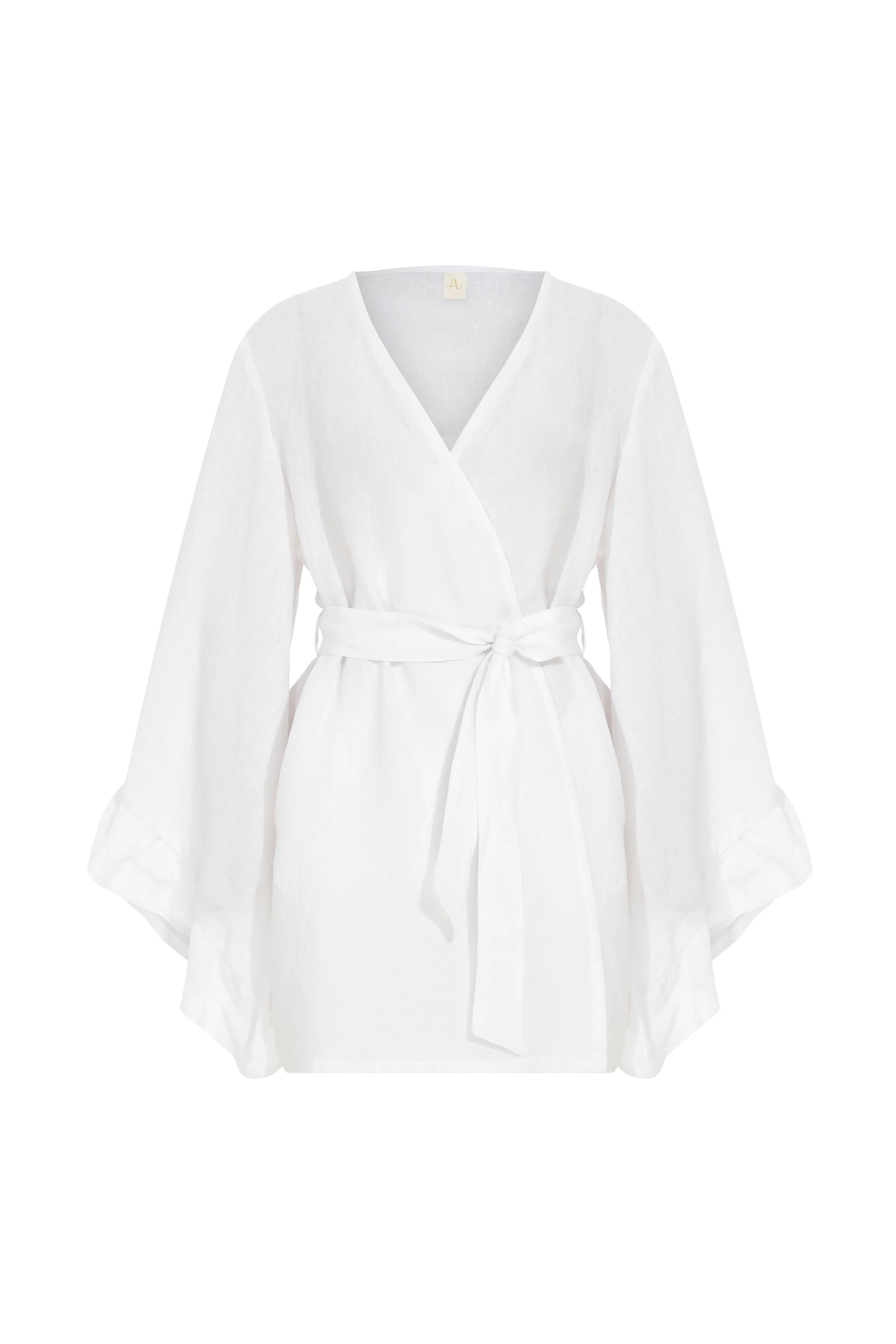 Ivy Short Linen Robe with Ruffles