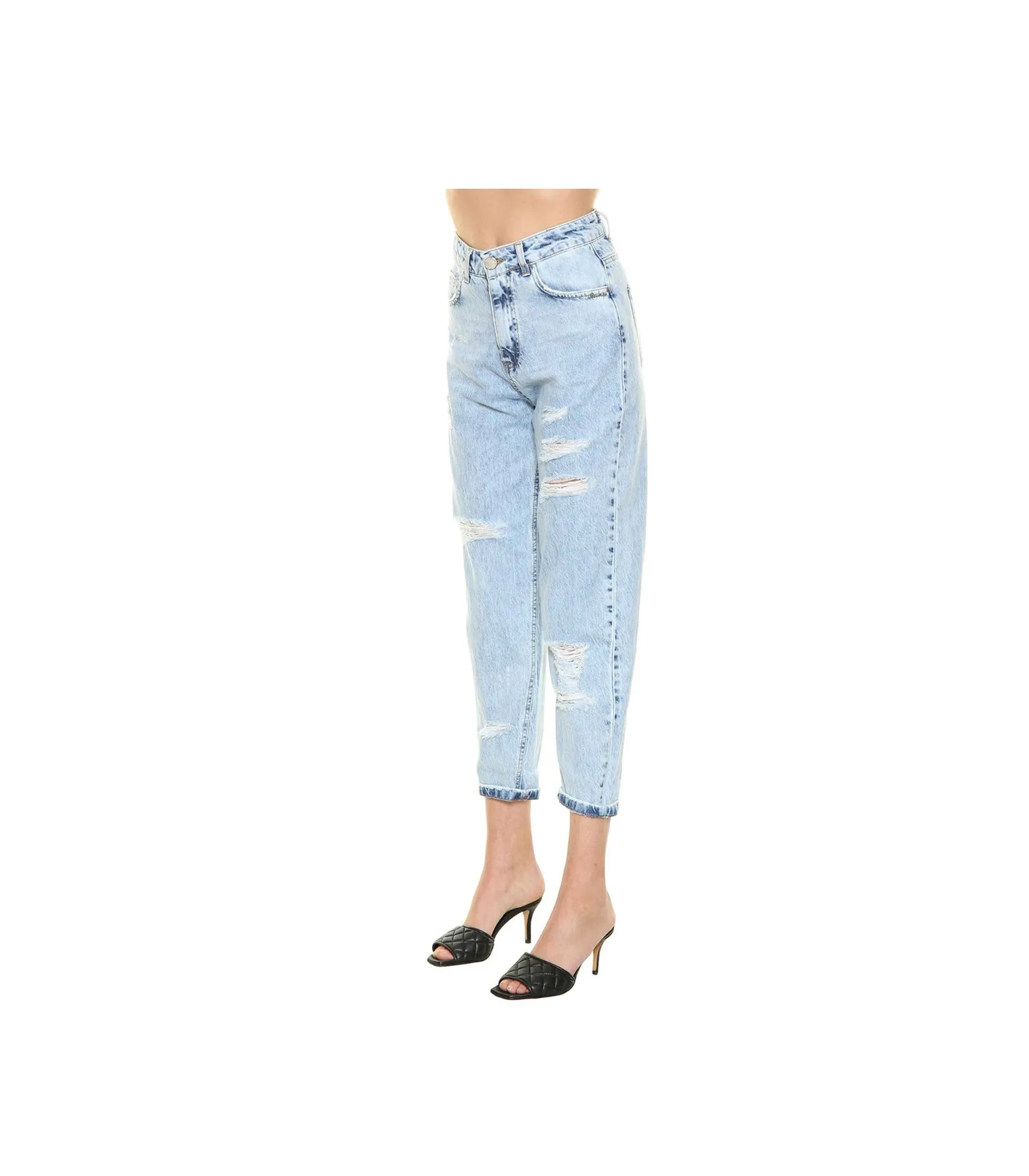 Jeans Carrot denim effetto cut out