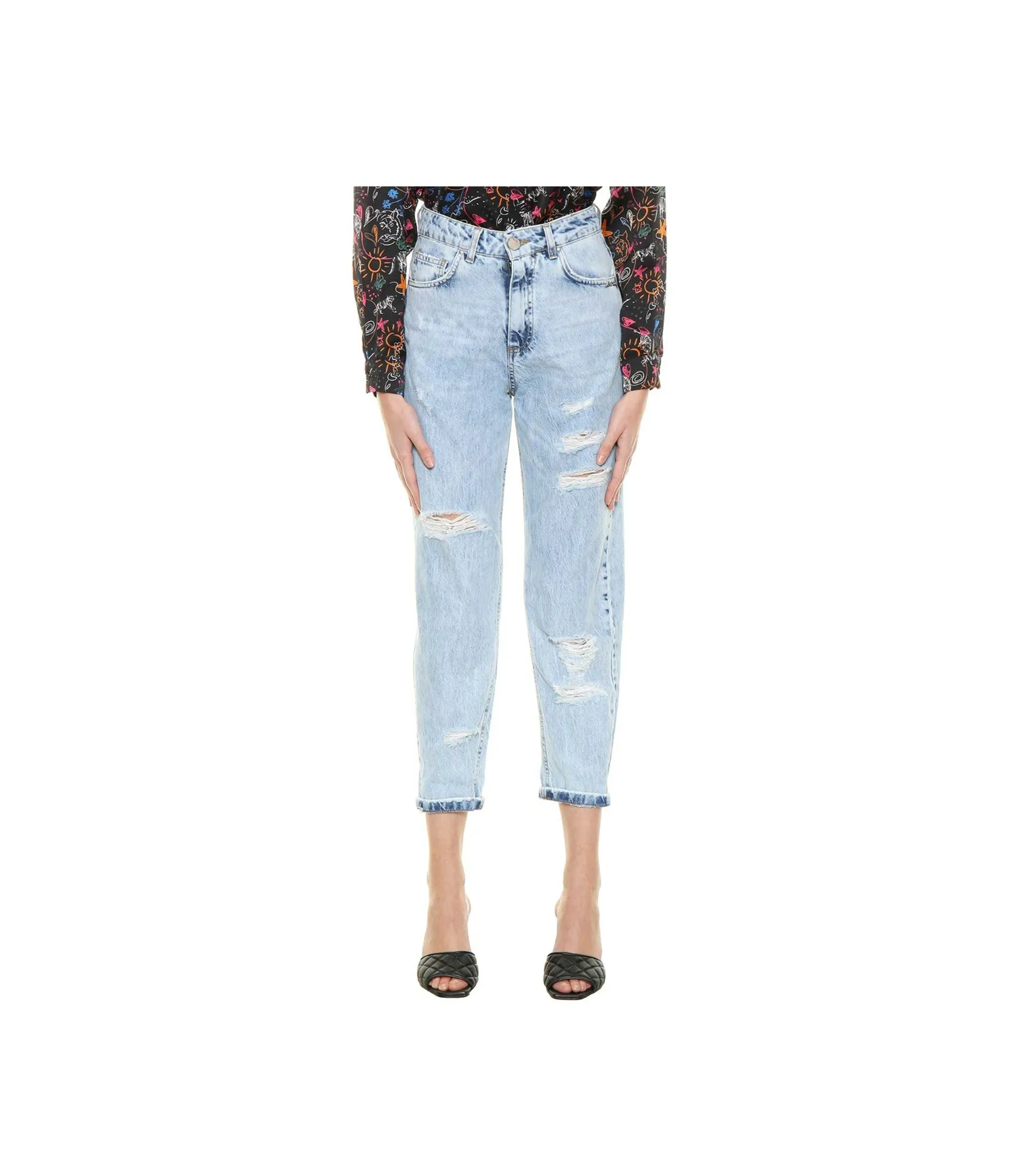 Jeans Carrot denim effetto cut out