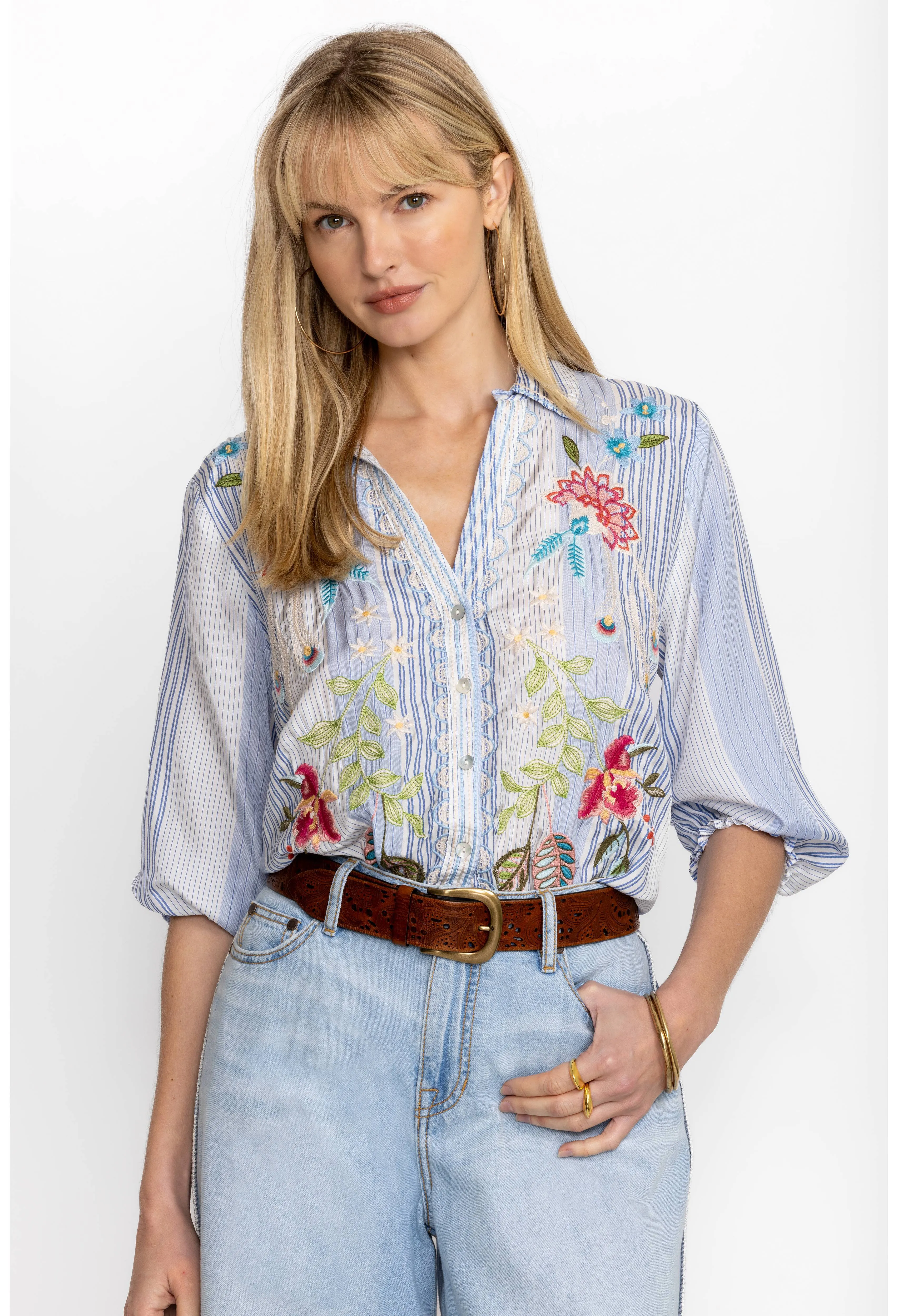 Johnny Was Emika Relaxed Smocked Shirt
