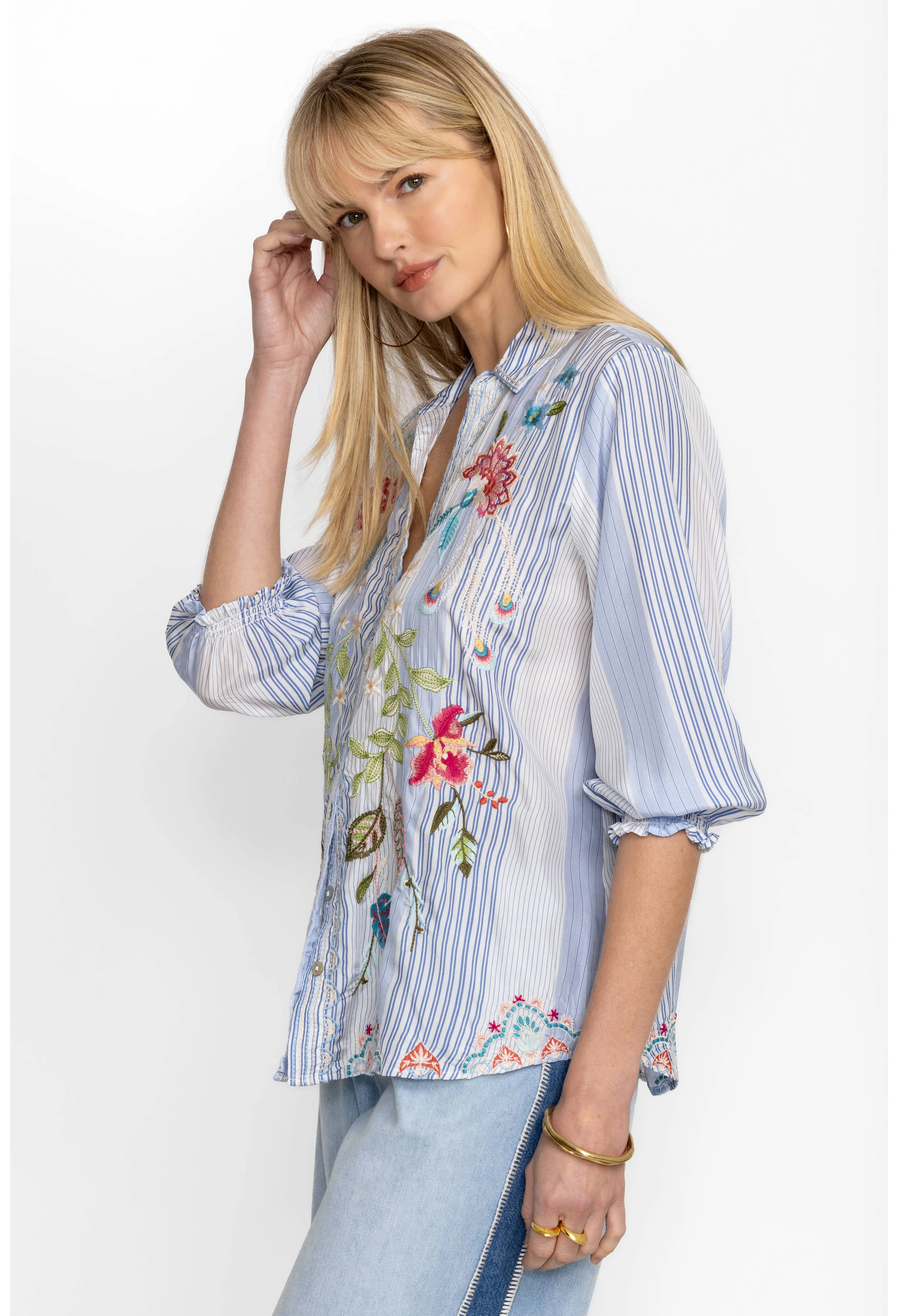 Johnny Was Emika Relaxed Smocked Shirt
