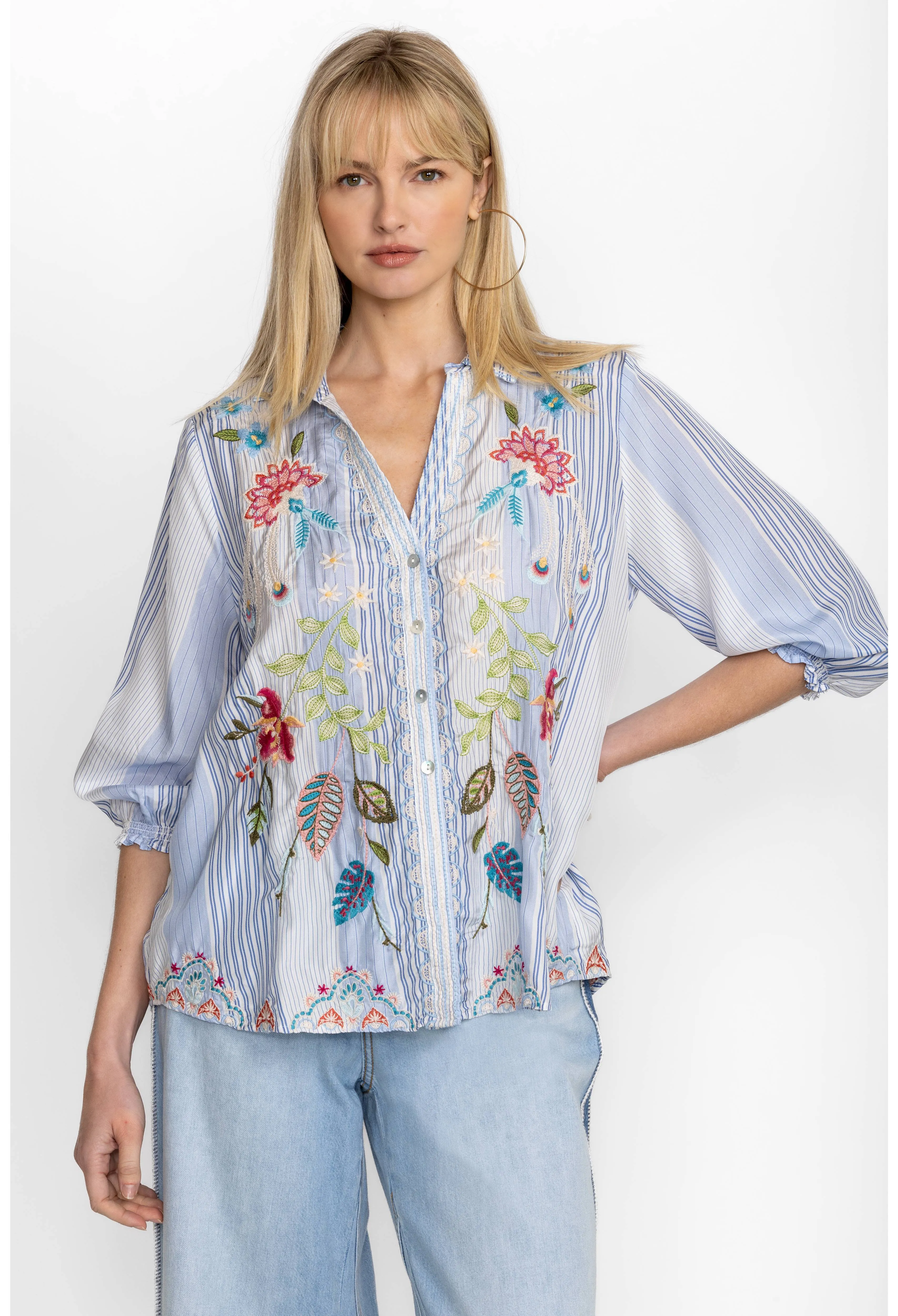 Johnny Was Emika Relaxed Smocked Shirt