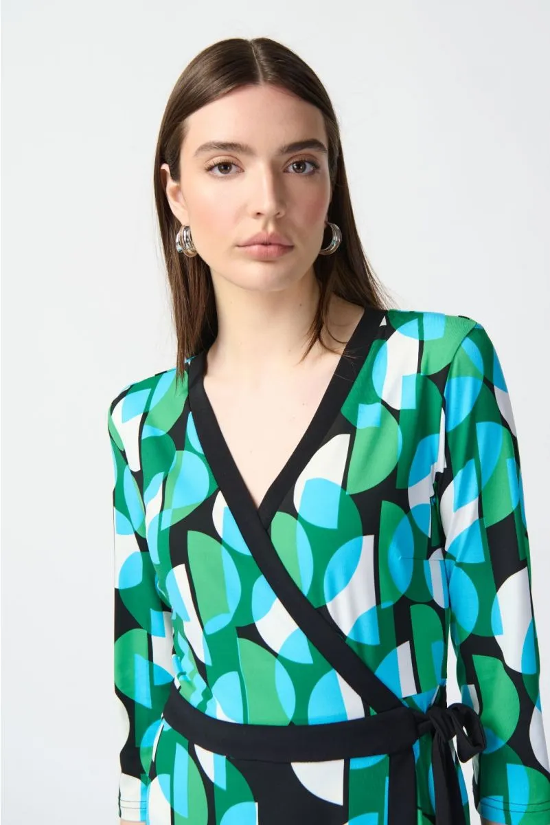 Joseph Ribkoff Black/Multi Retro Geometric Print Waist Tie Shift Dress 241211