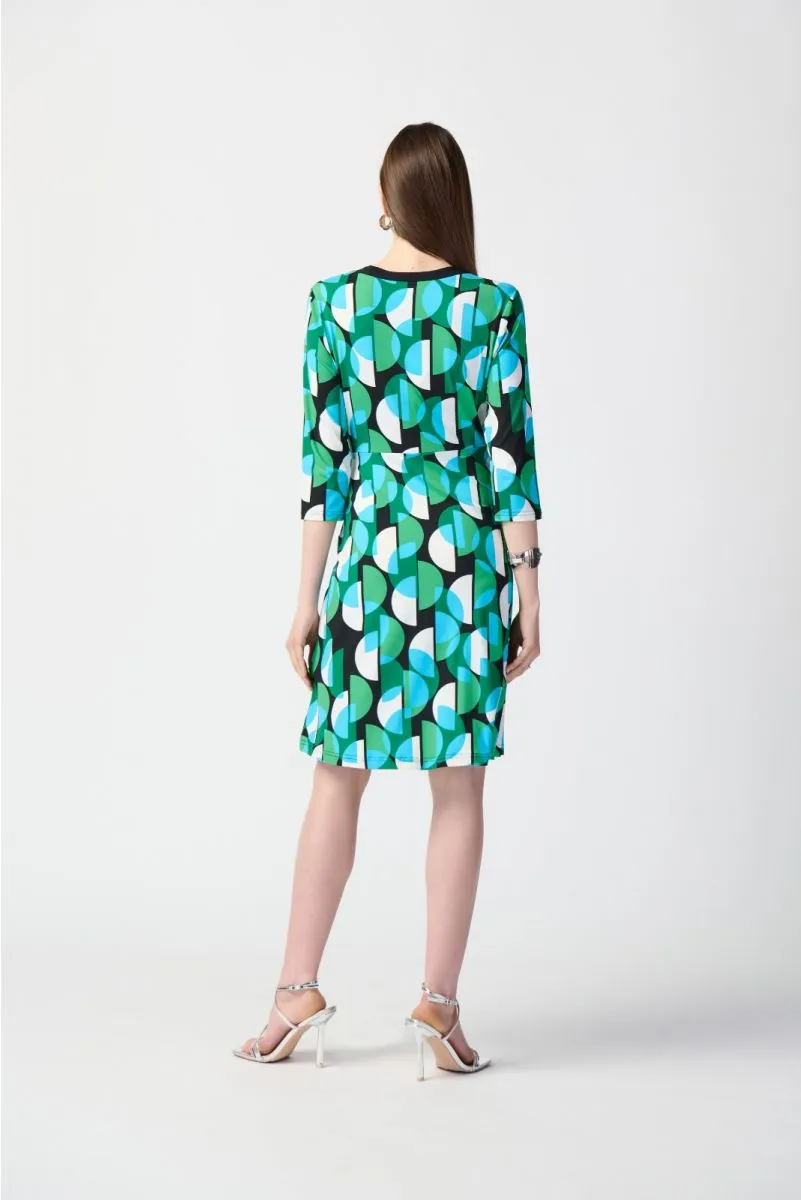 Joseph Ribkoff Black/Multi Retro Geometric Print Waist Tie Shift Dress 241211