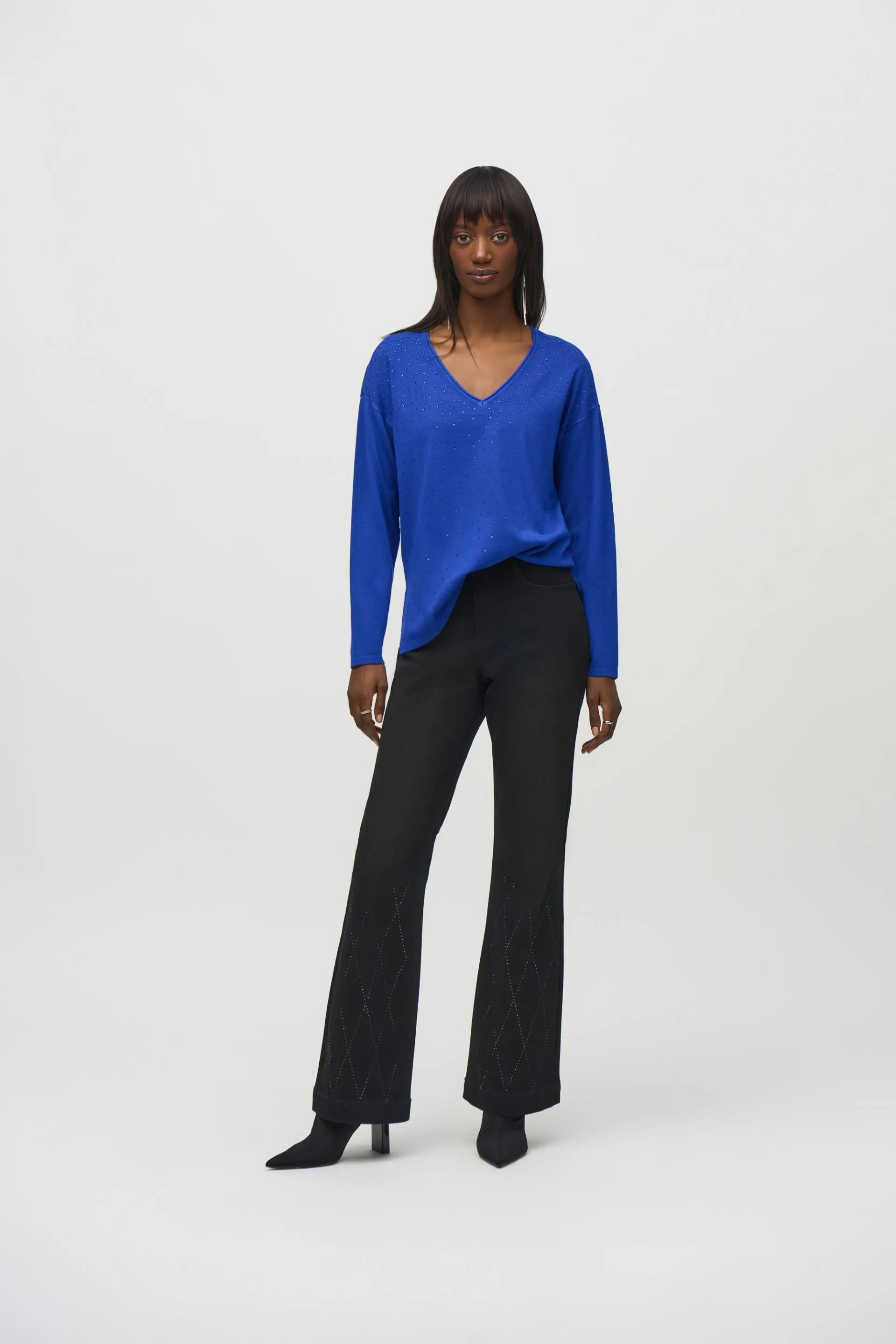 Joseph Ribkoff Embellished V-Neck Pullover Sweater Top 244923
