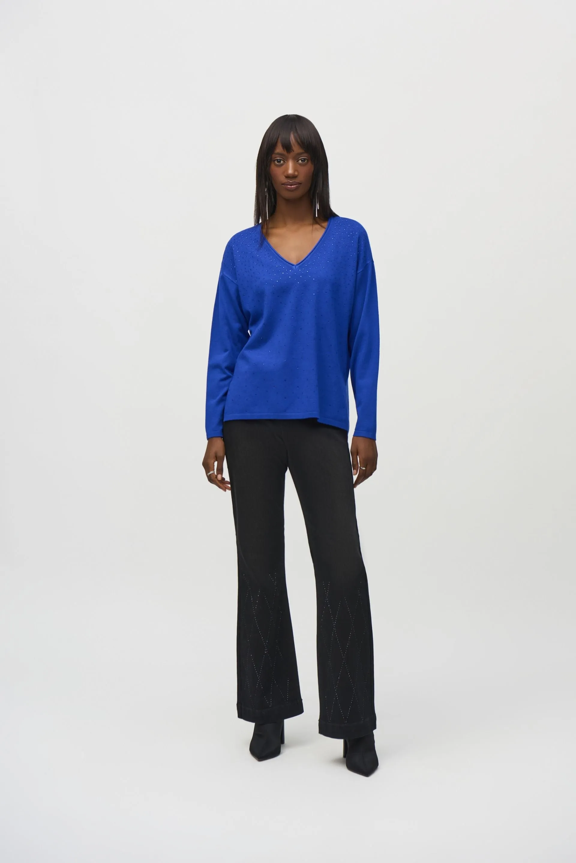 Joseph Ribkoff Embellished V-Neck Pullover Sweater Top 244923