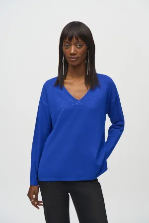 Joseph Ribkoff Embellished V-Neck Pullover Sweater Top 244923
