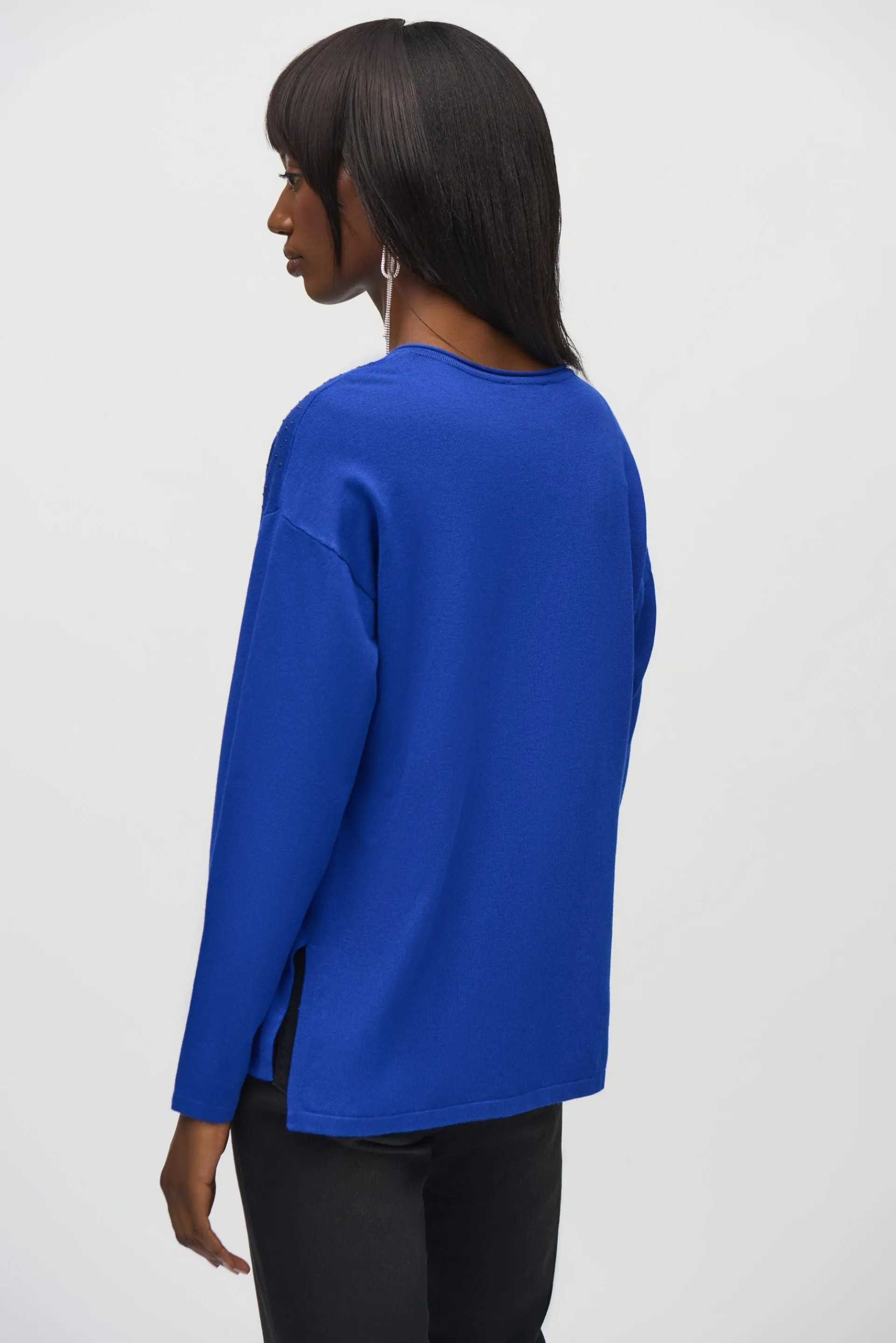 Joseph Ribkoff Embellished V-Neck Pullover Sweater Top 244923