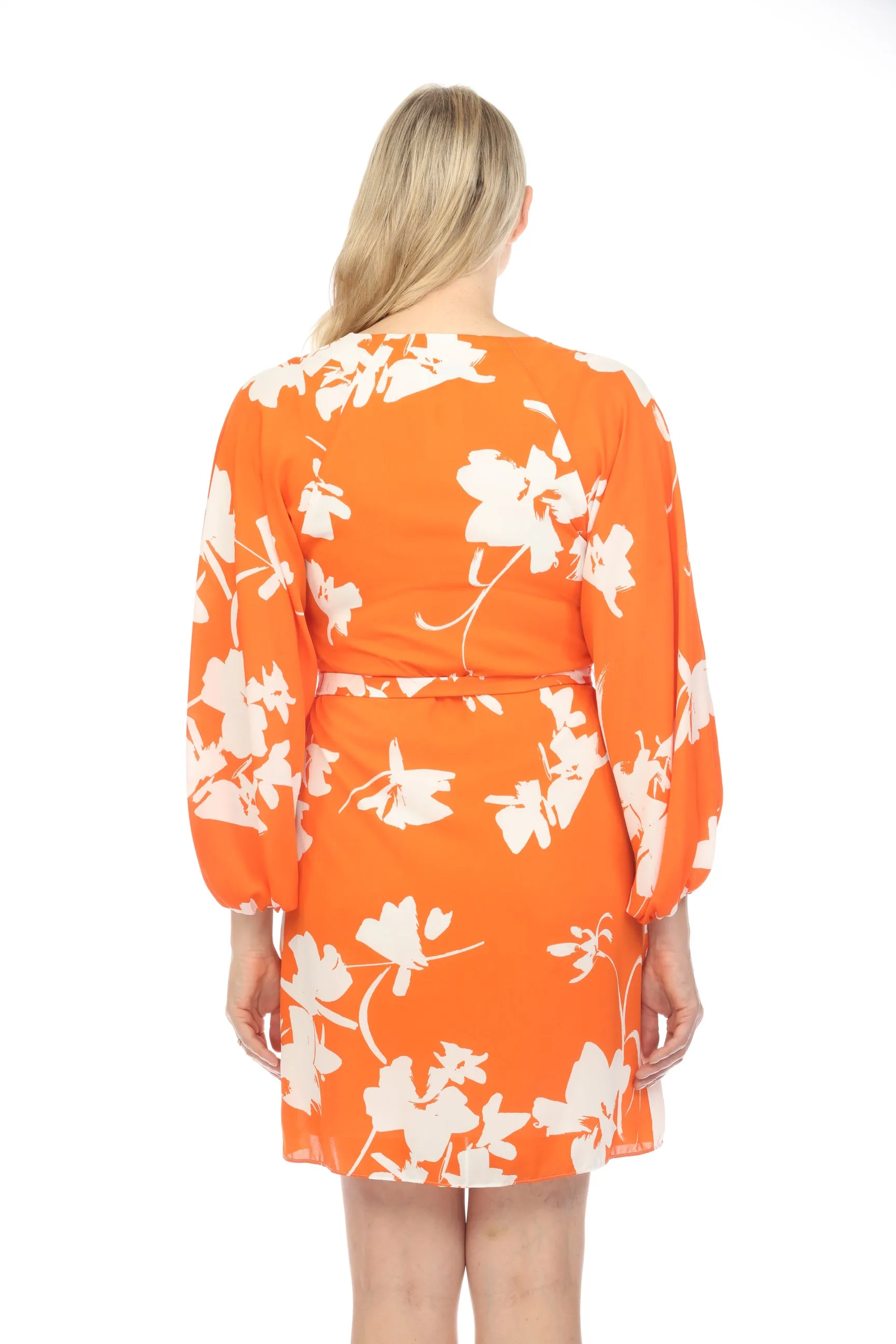 Joseph Ribkoff Mandarin/Vanilla Floral Print Belted Puff Sleeve Shift Dress 241207