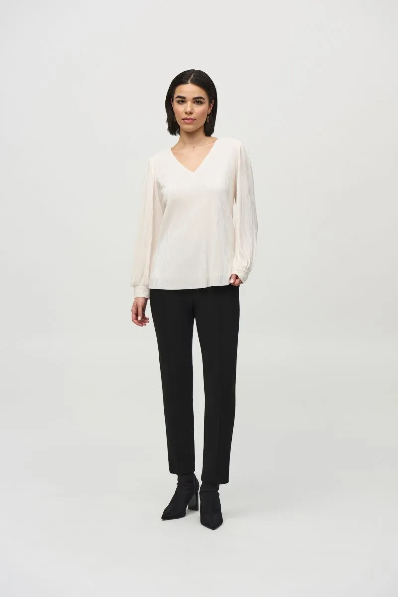 Joseph Ribkoff Off-White Pleated V-Neck Puff Sleeve Top 244163