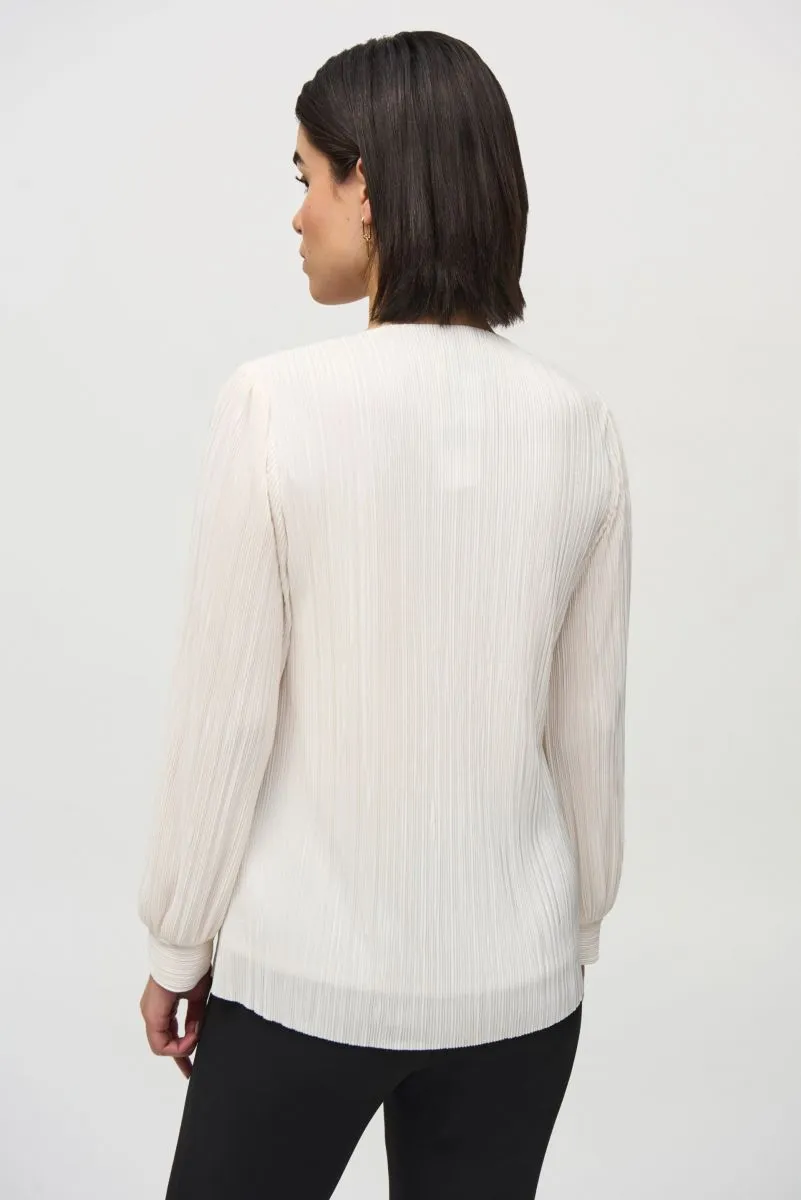 Joseph Ribkoff Off-White Pleated V-Neck Puff Sleeve Top 244163
