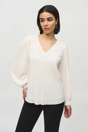 Joseph Ribkoff Off-White Pleated V-Neck Puff Sleeve Top 244163