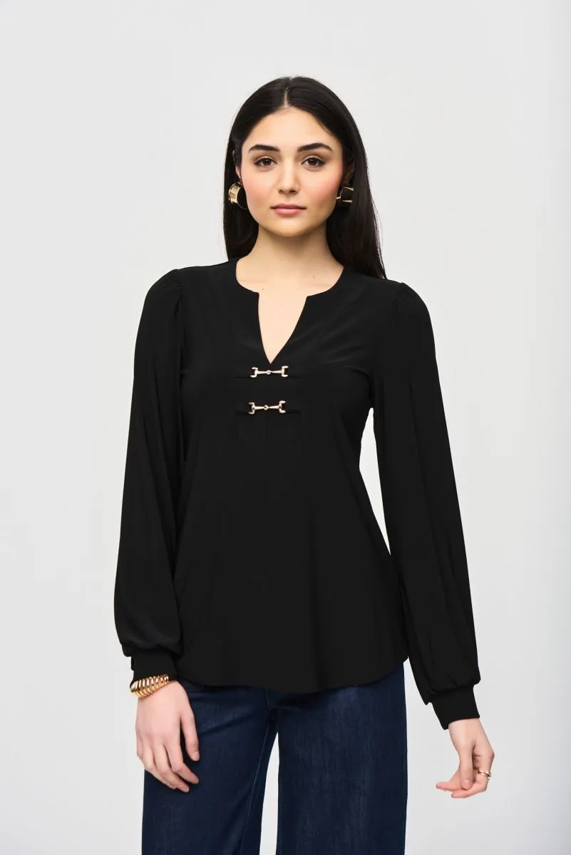 Joseph Ribkoff V-Neck Puff Sleeve Flared Top 243185
