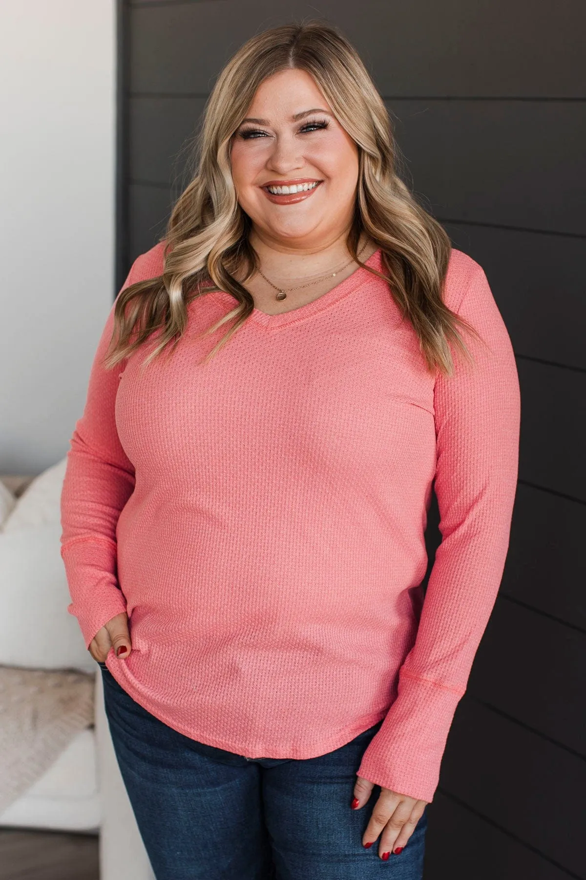Know The Ropes V-Neck Top- Coral