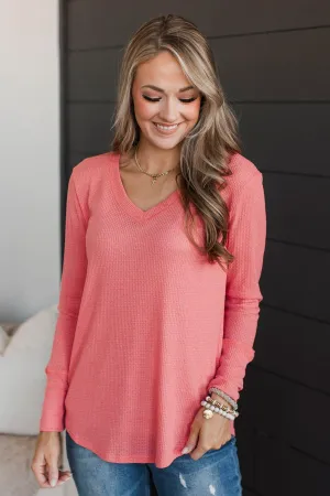 Know The Ropes V-Neck Top- Coral