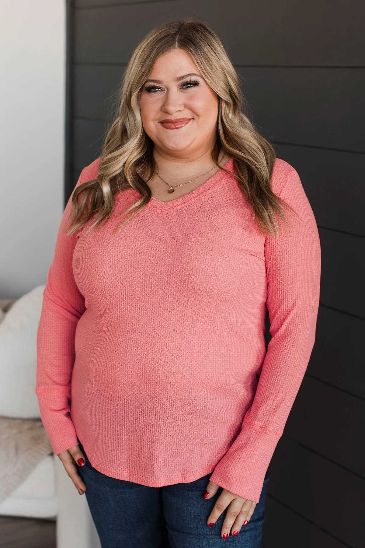 Know The Ropes V-Neck Top- Coral