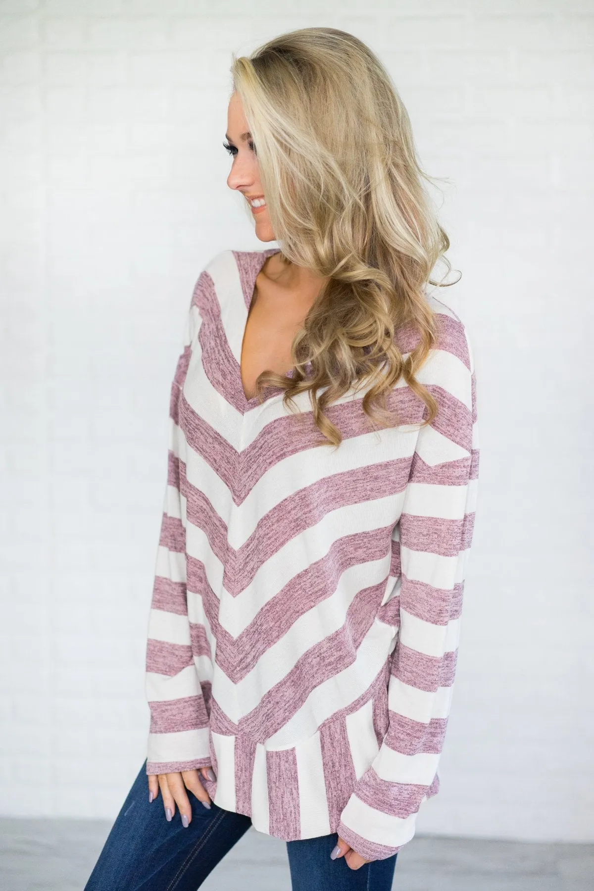 Kori Long Sleeve Striped V-Neck