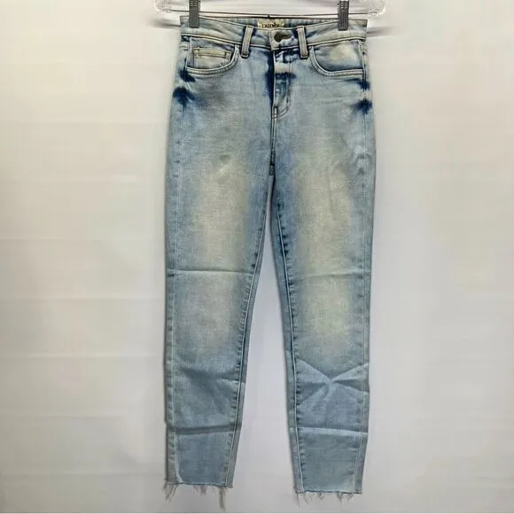 L'AGENCE Womens Margot High Rise Raw Hem Jeans Celestial Blue Acid Wash 25