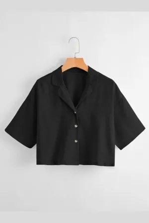 Lapel Neck Blouse Black