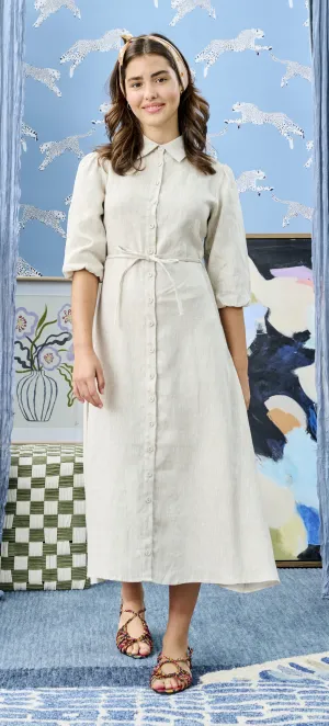 Laurent Tan Linen Button Down Dress