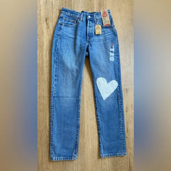Levi’s 501 105 Straight Jean Heart Patch Denim Jeans