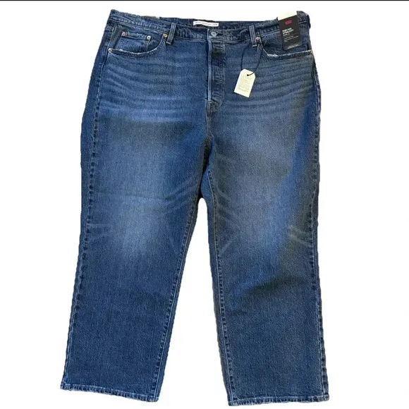 Levi's® Ribcage Straight Ankle Jeans High Rise Dark Wash Denim Button Fly 22 NEW