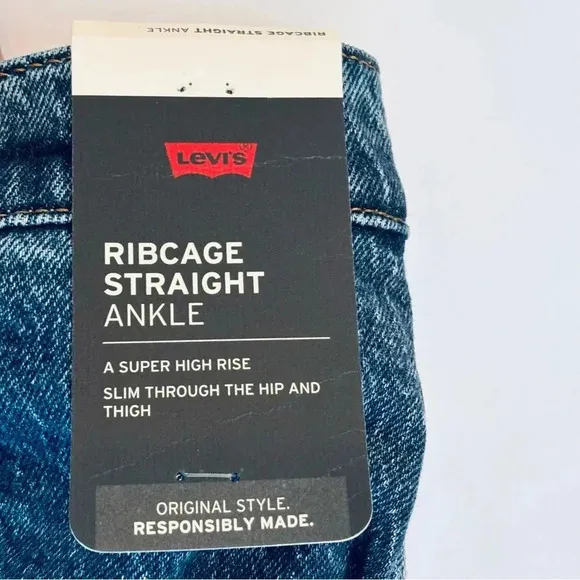 Levi's® Ribcage Straight Ankle Jeans High Rise Dark Wash Denim Button Fly 22 NEW