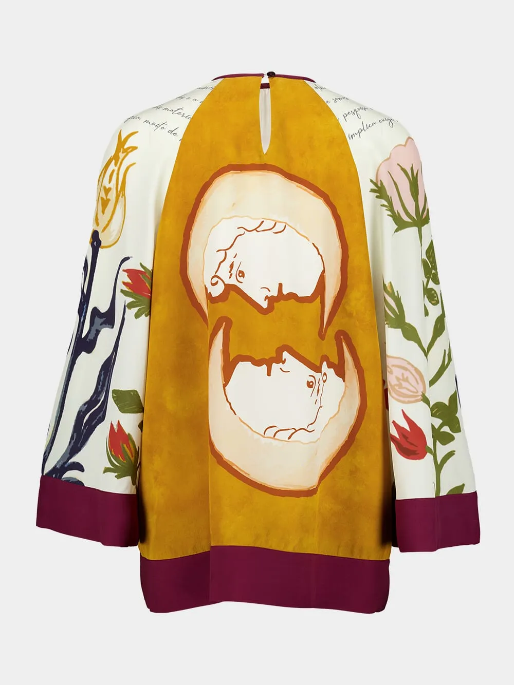 Libra Printed Silk Crepe Top With Bell Sleeves