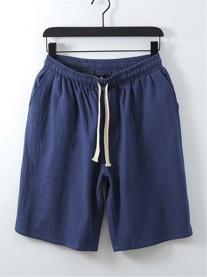 Lightweight Linen Two-Piece Outfit Wrap Neck T-Shirt   Elastic Waistband Knee-Length Pants