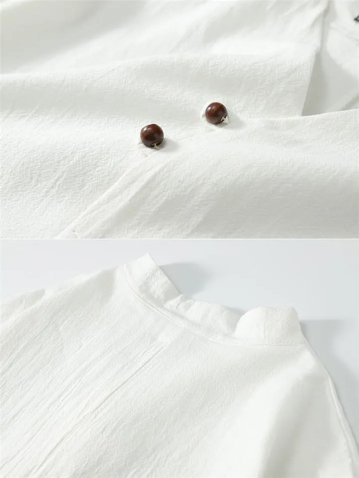 Lightweight Linen Two-Piece Outfit Wrap Neck T-Shirt   Elastic Waistband Knee-Length Pants