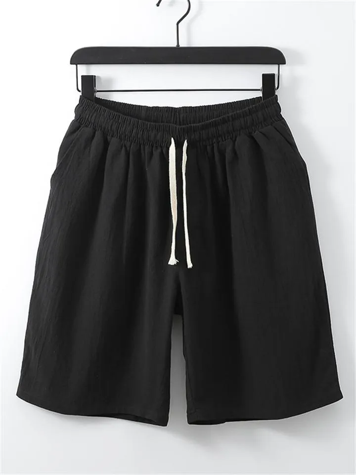 Lightweight Linen Two-Piece Outfit Wrap Neck T-Shirt   Elastic Waistband Knee-Length Pants