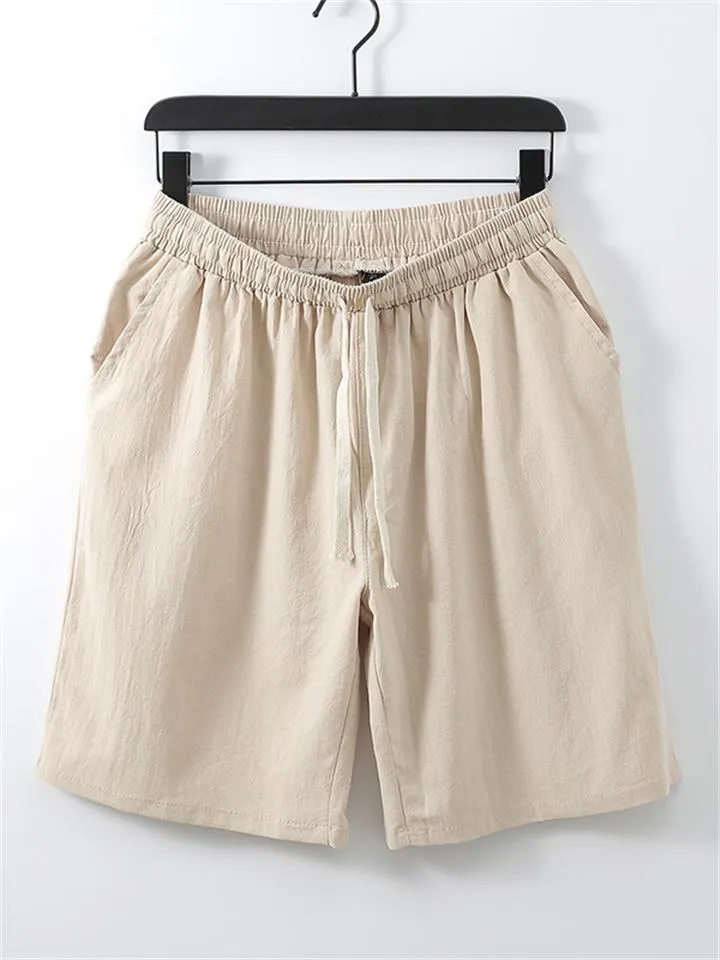 Lightweight Linen Two-Piece Outfit Wrap Neck T-Shirt   Elastic Waistband Knee-Length Pants
