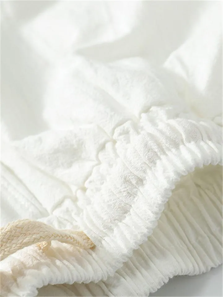 Lightweight Linen Two-Piece Outfit Wrap Neck T-Shirt   Elastic Waistband Knee-Length Pants