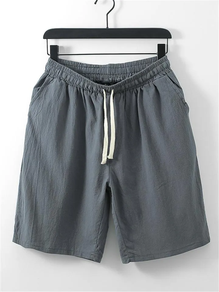 Lightweight Linen Two-Piece Outfit Wrap Neck T-Shirt   Elastic Waistband Knee-Length Pants