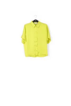 Lime green abstract-printed satin shirt
