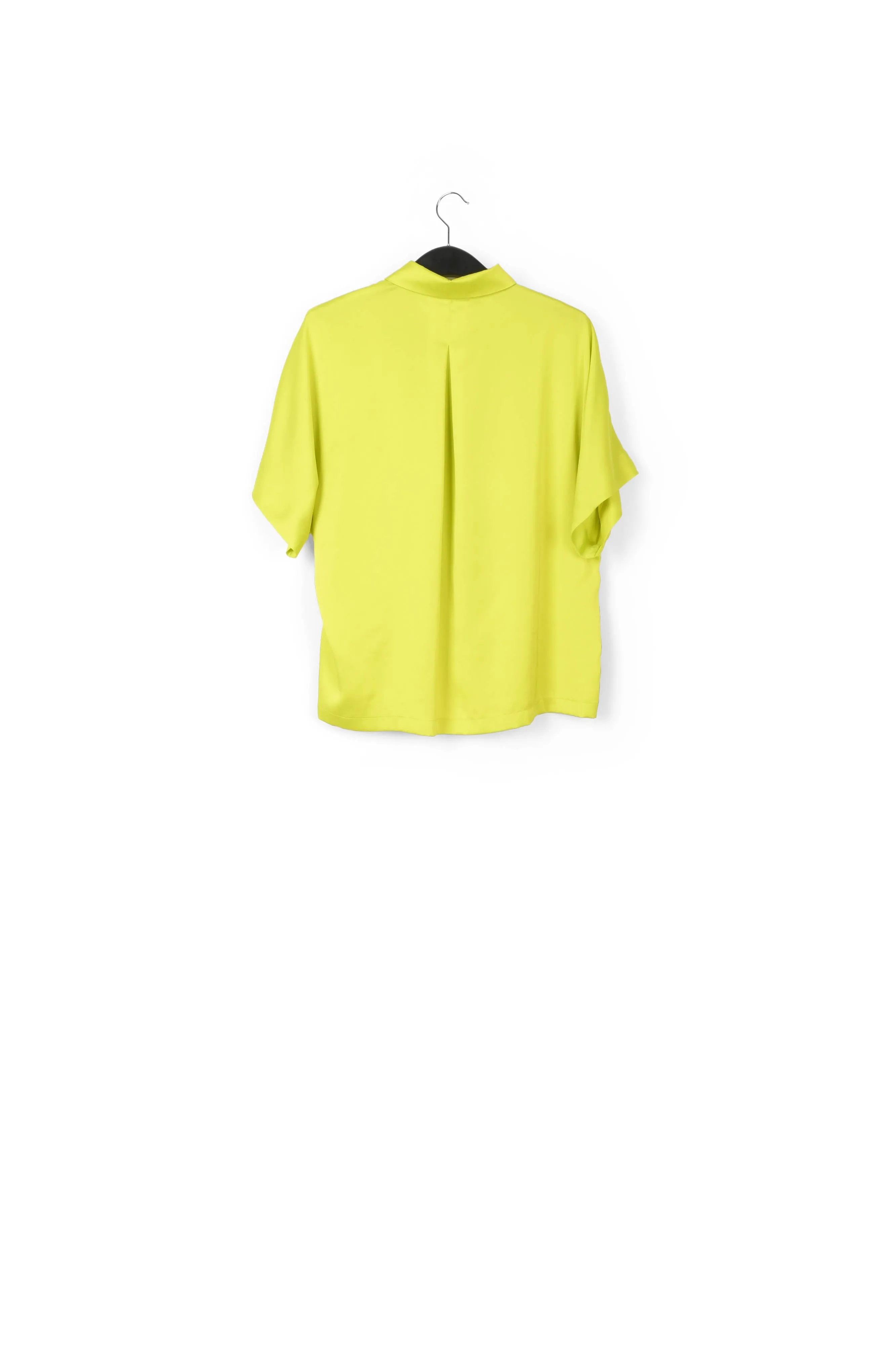 Lime green abstract-printed satin shirt