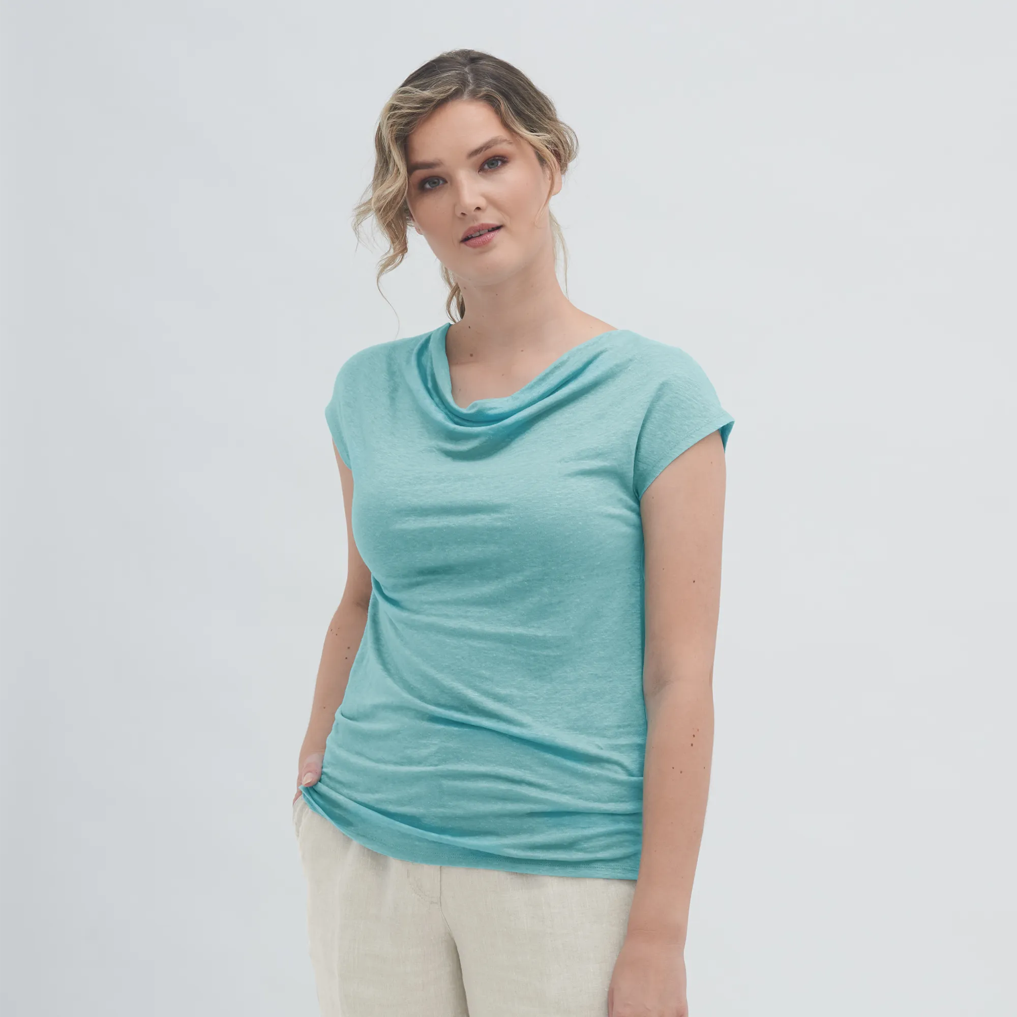 Linen Cowl Neck T-shirt: Womens