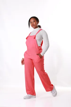 Linen Dungaree with Pockets- Coral