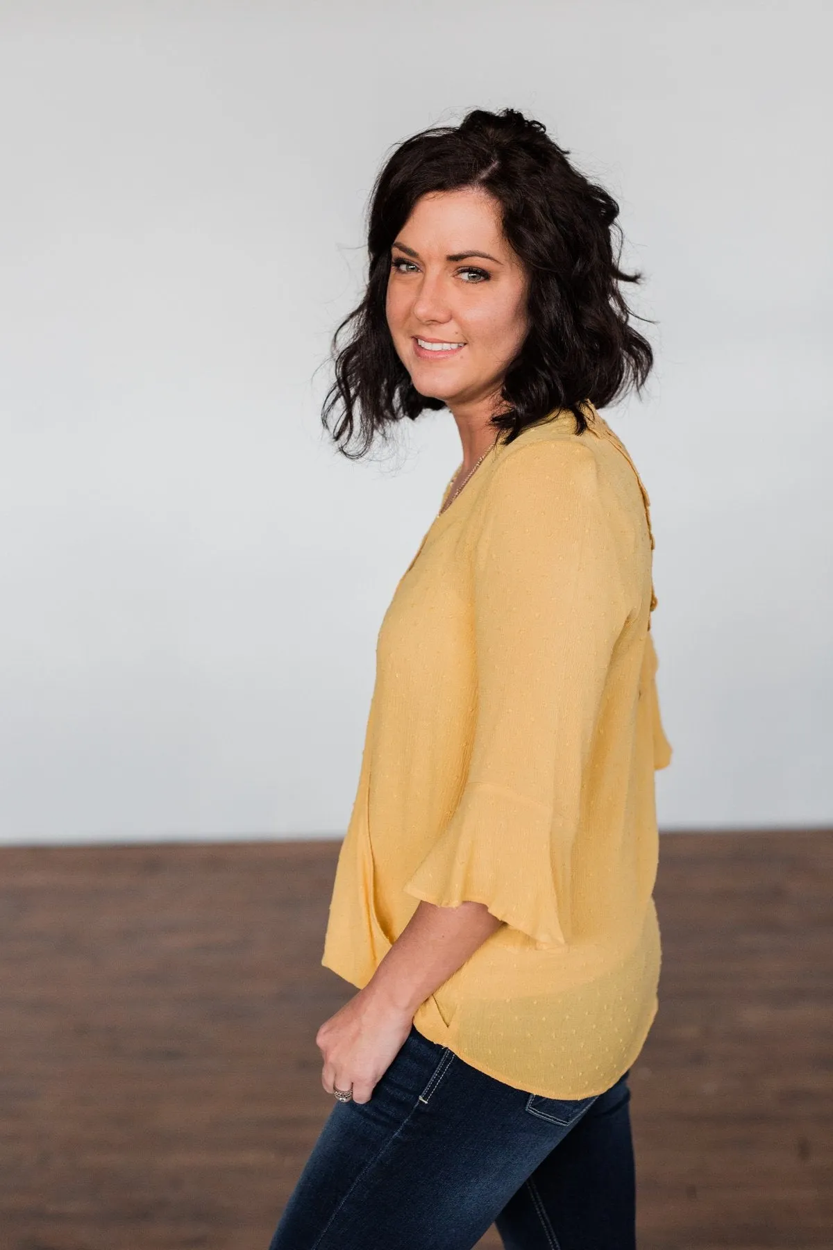 Lots Of Laughs V-Neck Wrap Top- Mustard