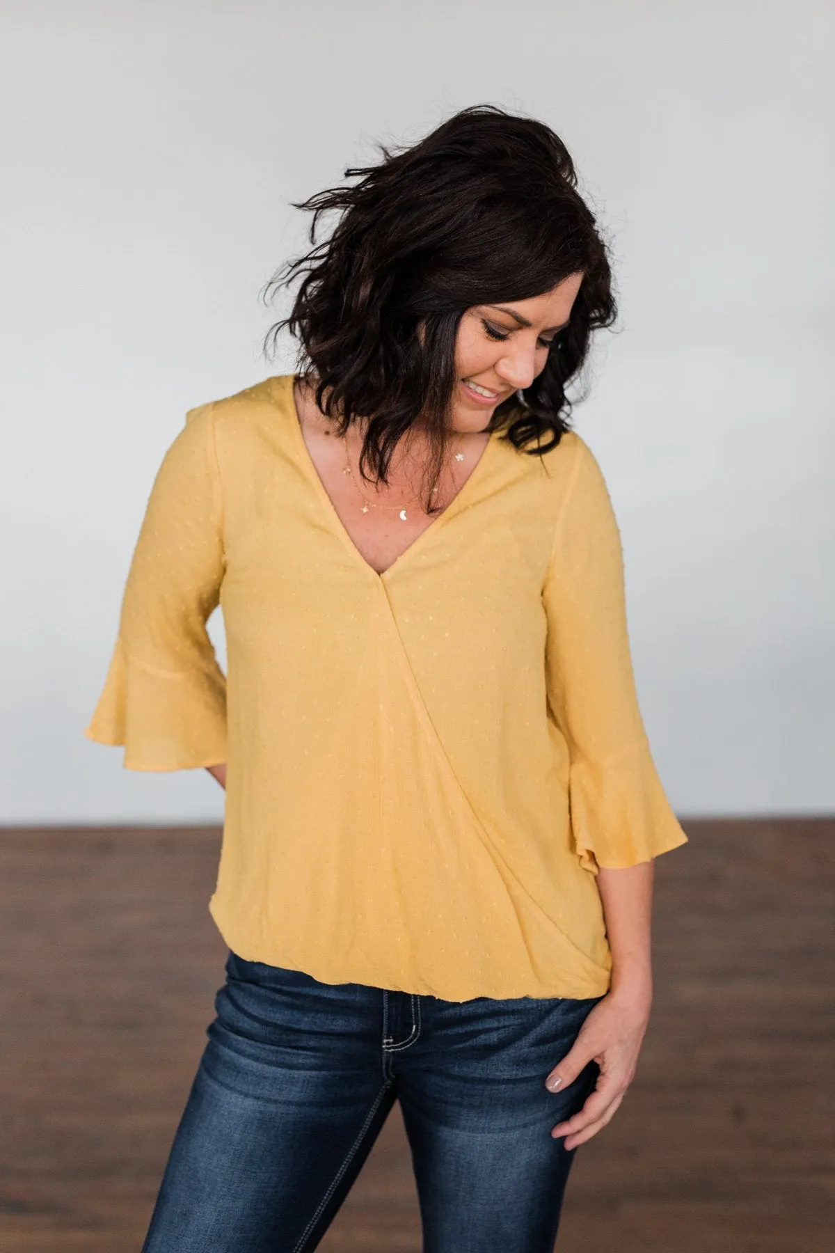 Lots Of Laughs V-Neck Wrap Top- Mustard