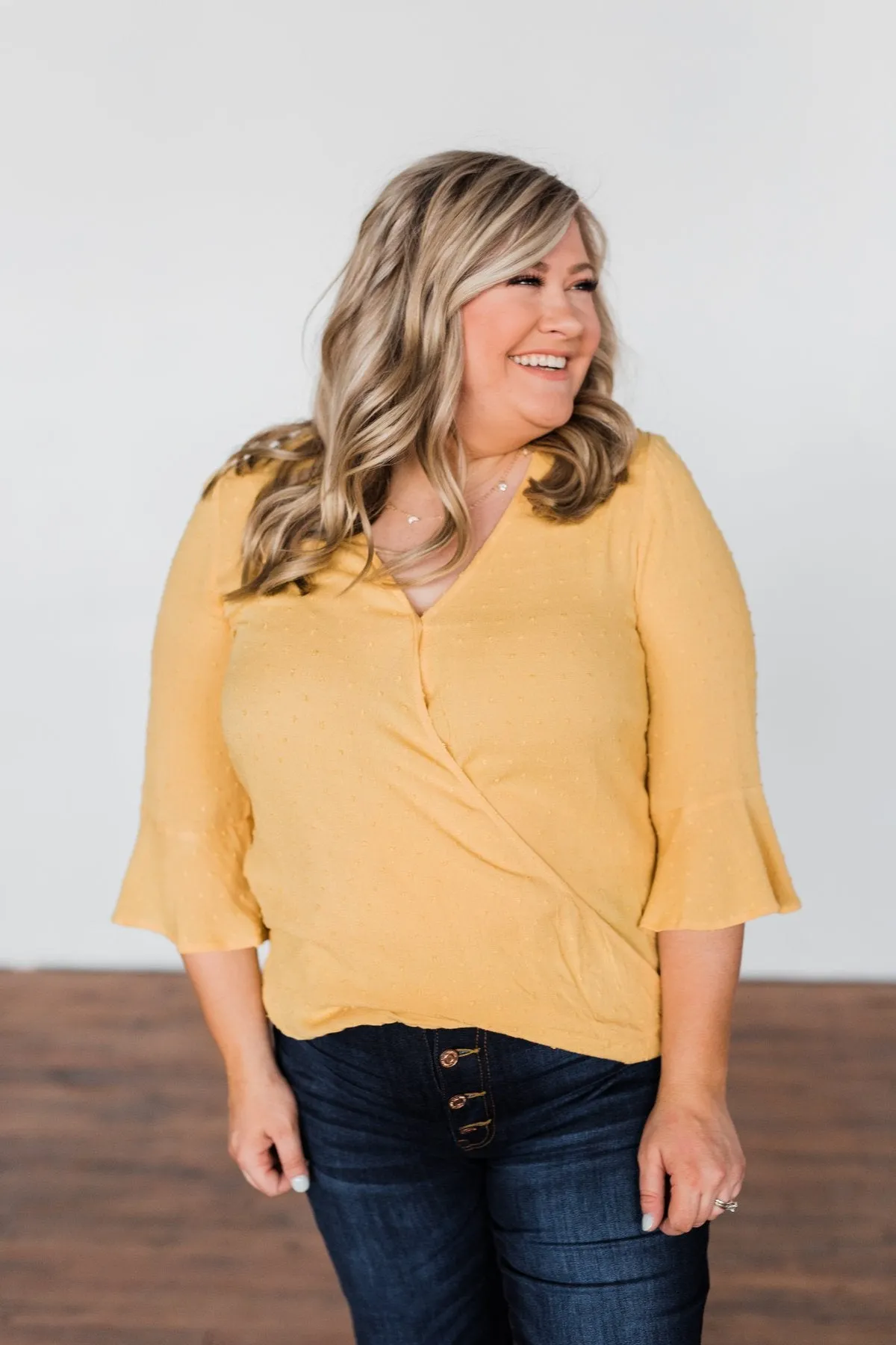 Lots Of Laughs V-Neck Wrap Top- Mustard