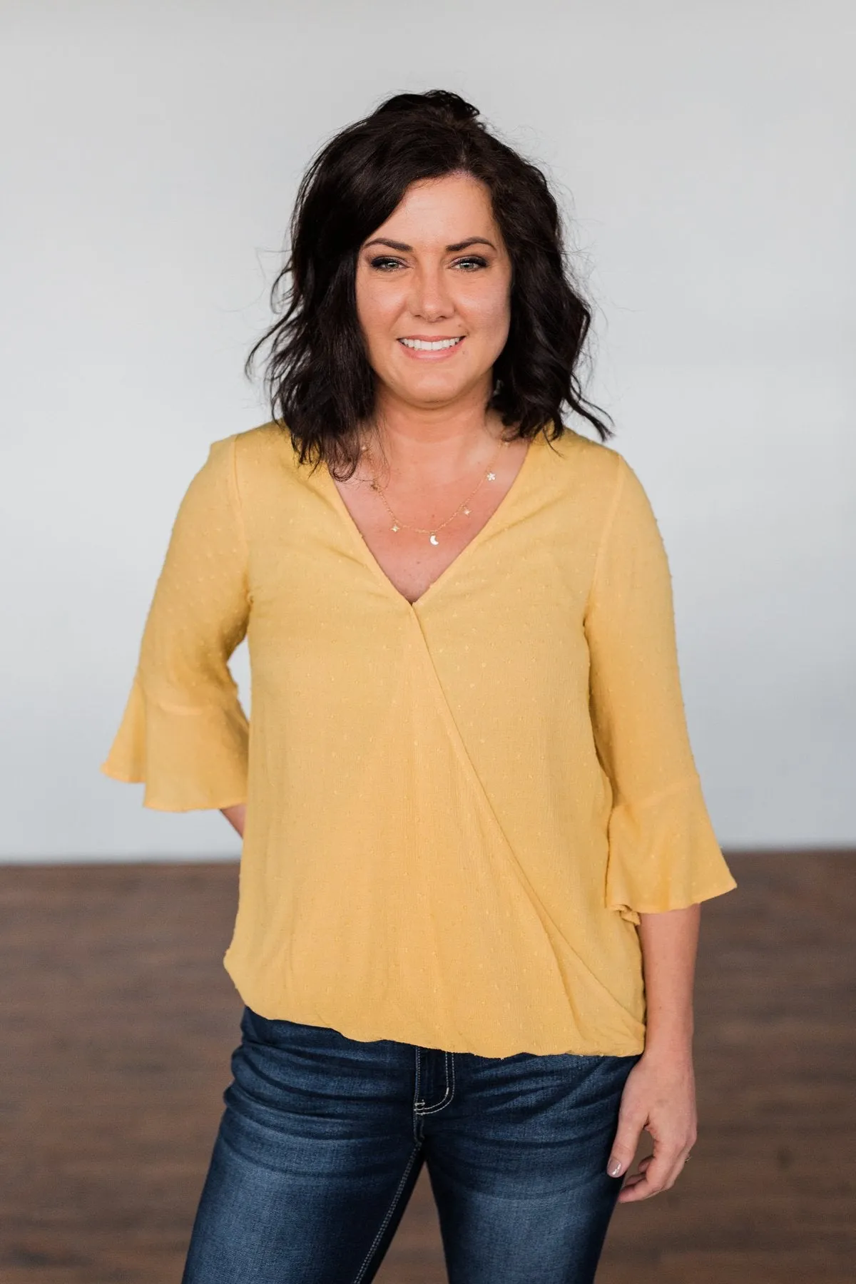 Lots Of Laughs V-Neck Wrap Top- Mustard