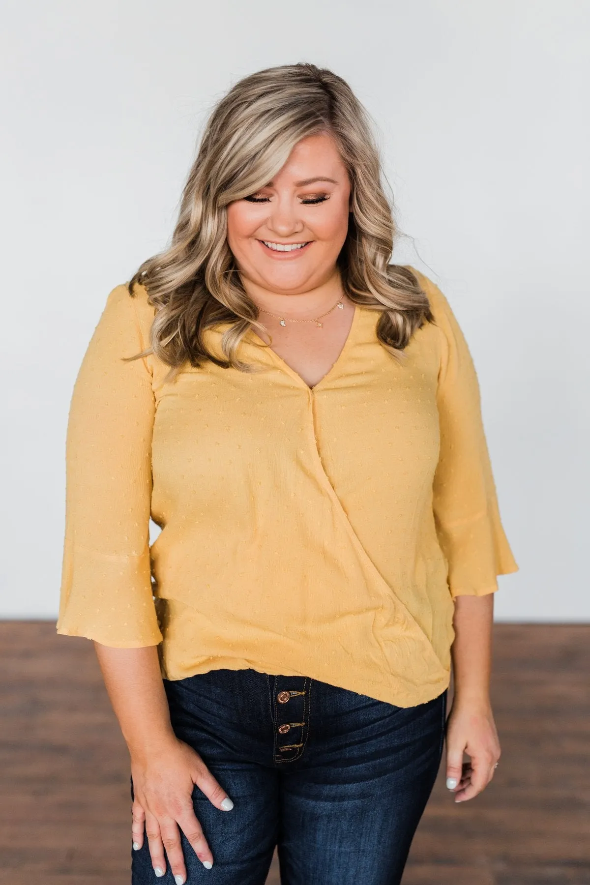 Lots Of Laughs V-Neck Wrap Top- Mustard