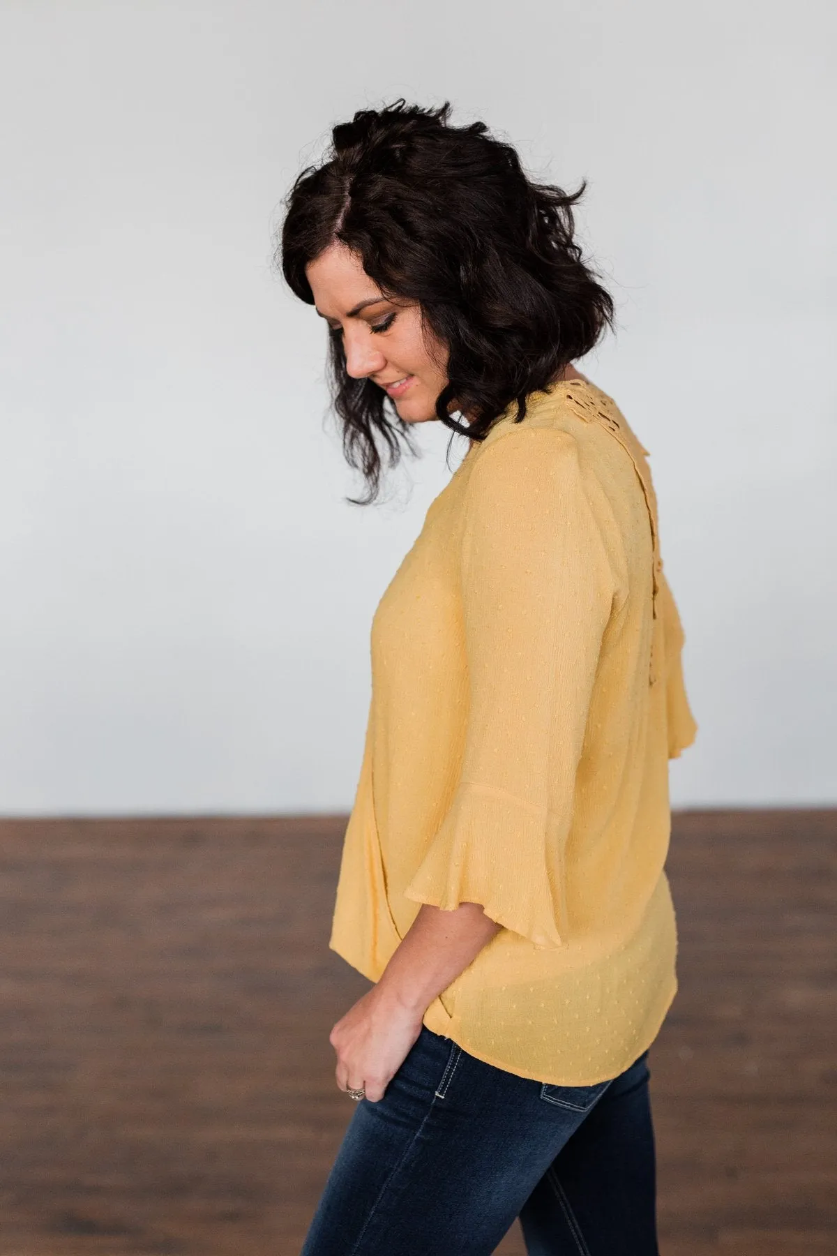 Lots Of Laughs V-Neck Wrap Top- Mustard