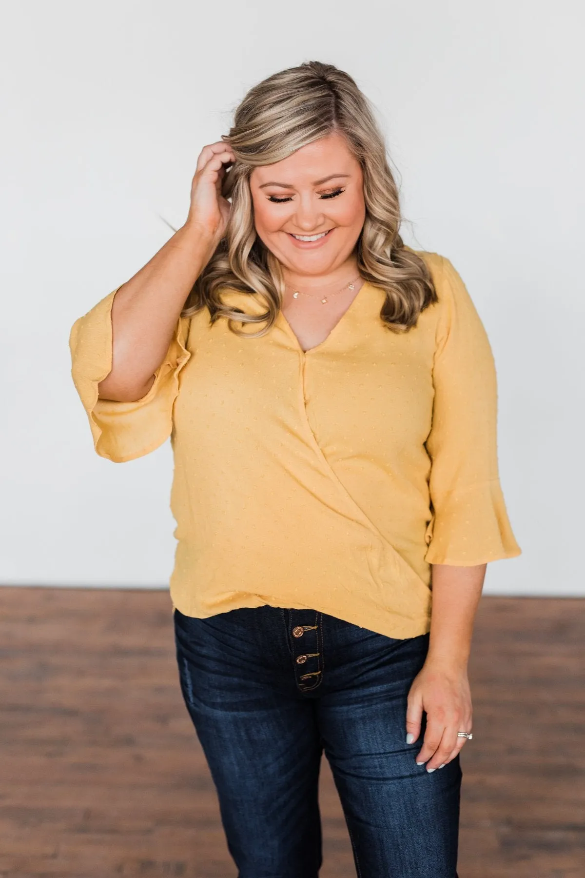 Lots Of Laughs V-Neck Wrap Top- Mustard